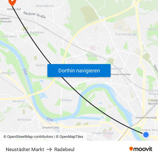 Neustädter Markt to Radebeul map