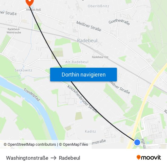 Washingtonstraße to Radebeul map