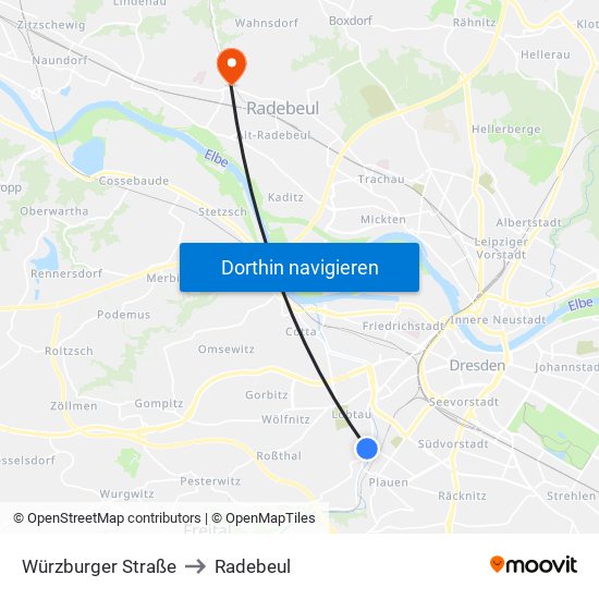 Würzburger Straße to Radebeul map