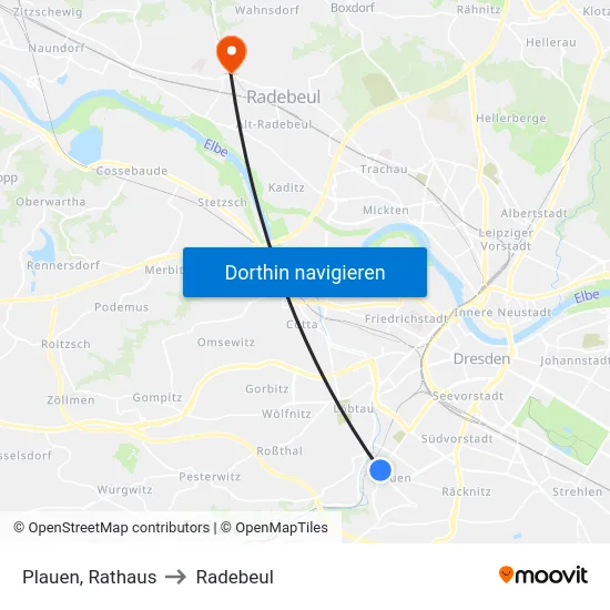 Plauen, Rathaus to Radebeul map