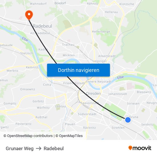 Grunaer Weg to Radebeul map