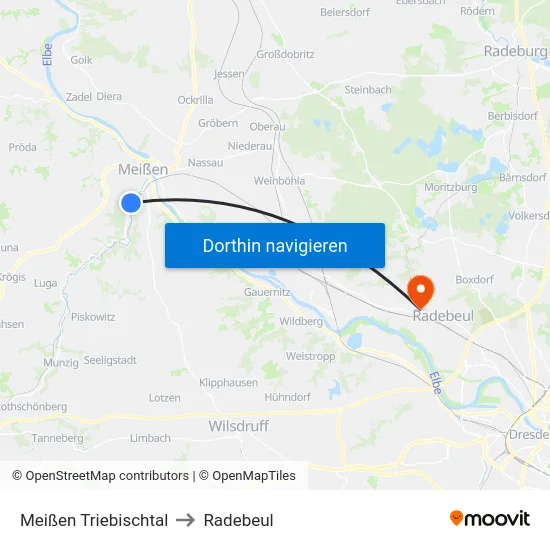 Meißen Triebischtal to Radebeul map