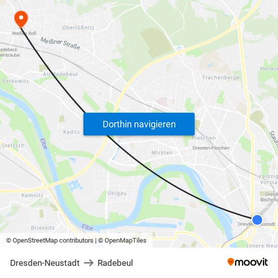 Dresden-Neustadt to Radebeul map