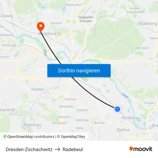Dresden-Zschachwitz to Radebeul map