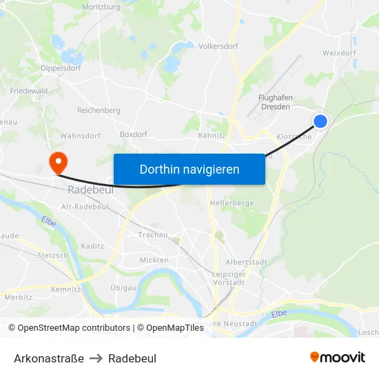 Arkonastraße to Radebeul map