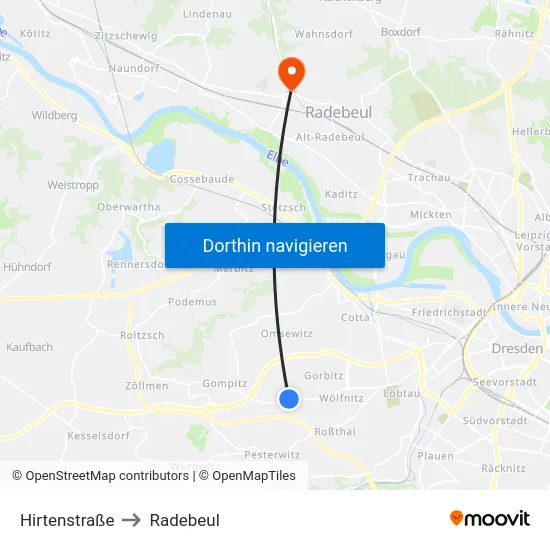 Hirtenstraße to Radebeul map