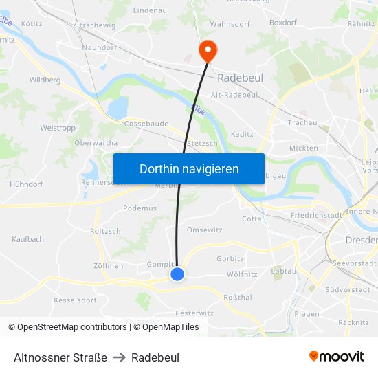 Altnossner Straße to Radebeul map