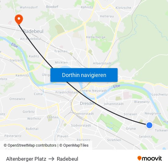 Altenberger Platz to Radebeul map