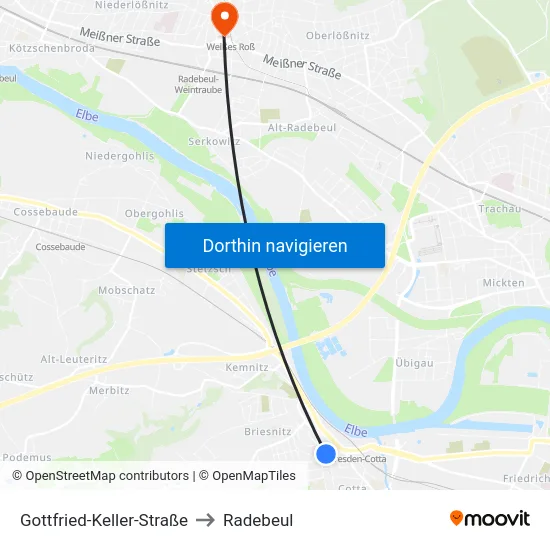 Gottfried-Keller-Straße to Radebeul map