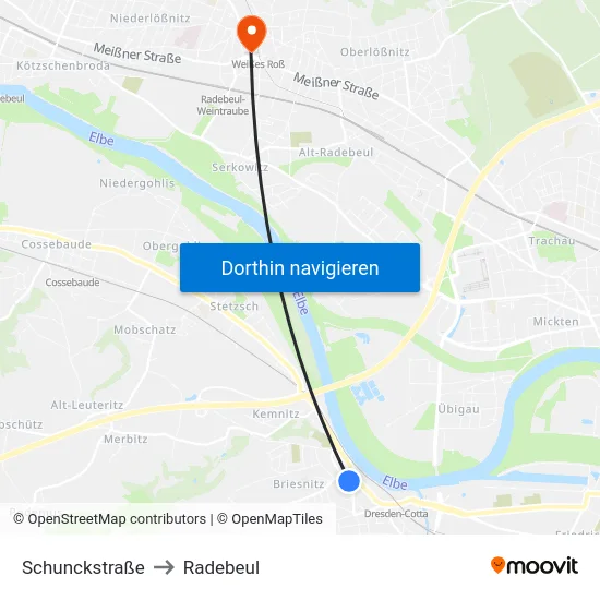Schunckstraße to Radebeul map