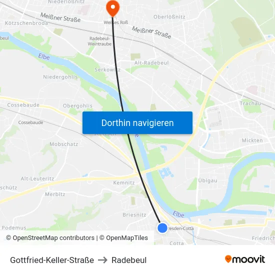 Gottfried-Keller-Straße to Radebeul map