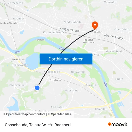 Cossebaude, Talstraße to Radebeul map