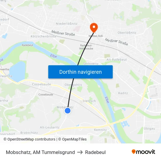 Mobschatz, AM Tummelsgrund to Radebeul map