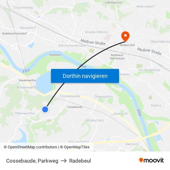 Cossebaude, Parkweg to Radebeul map