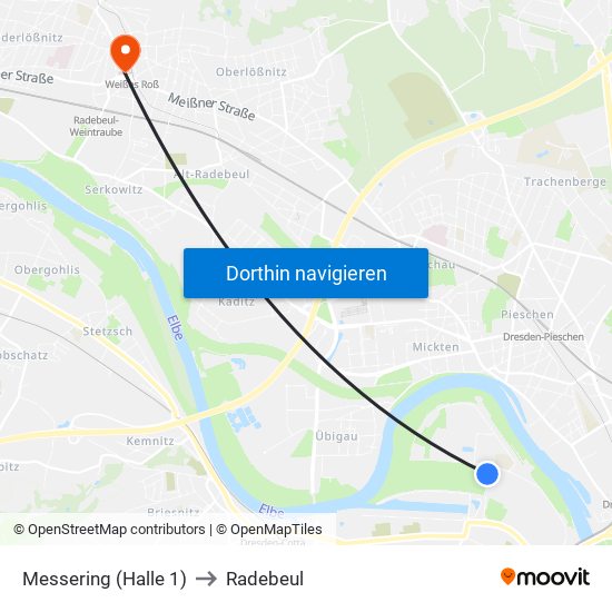 Messering (Halle 1) to Radebeul map