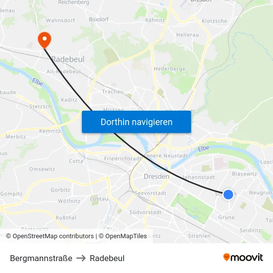 Bergmannstraße to Radebeul map
