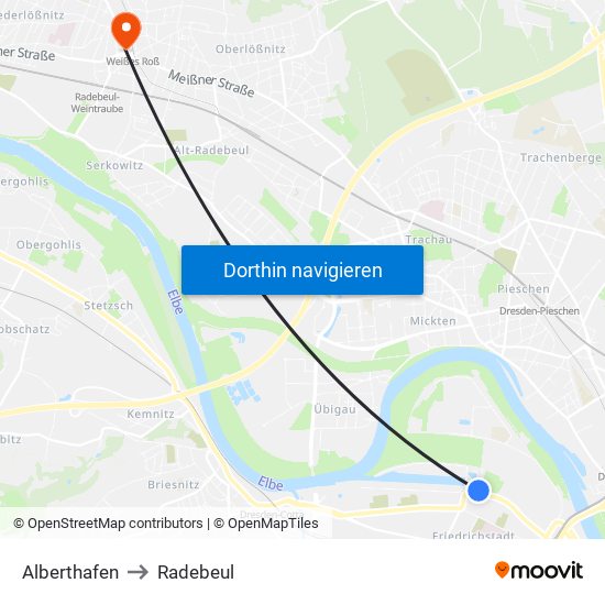 Alberthafen to Radebeul map