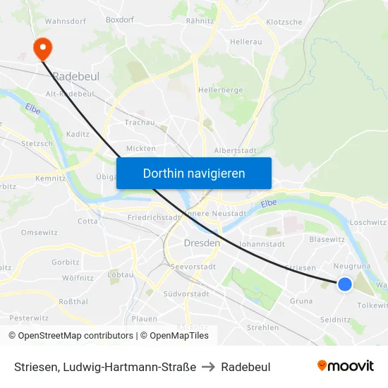 Striesen, Ludwig-Hartmann-Straße to Radebeul map
