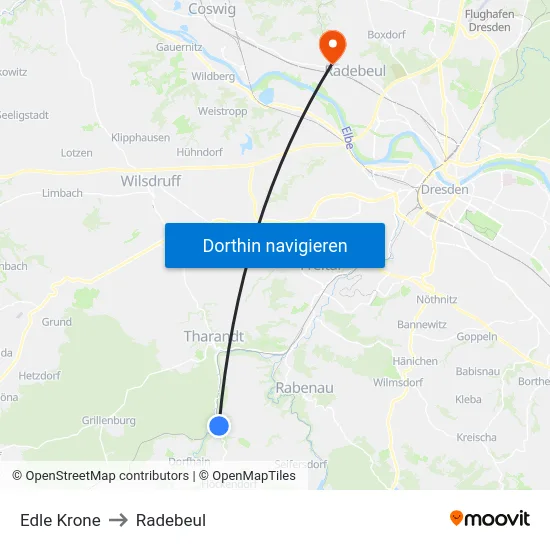 Edle Krone to Radebeul map