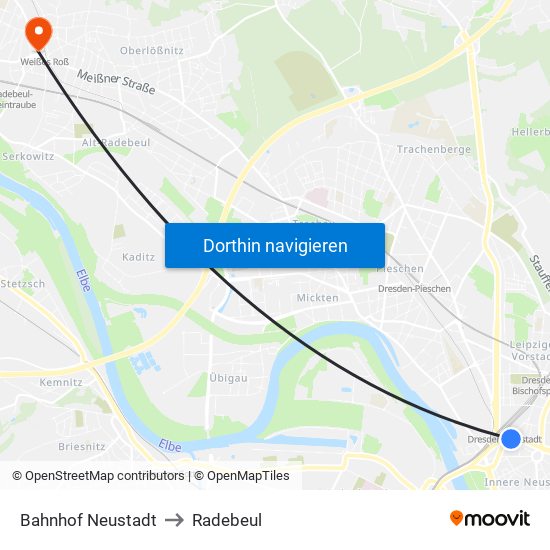 Bahnhof Neustadt to Radebeul map