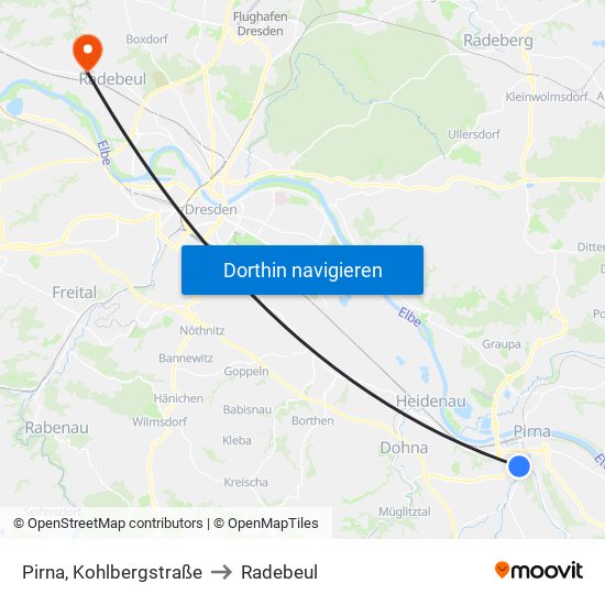 Pirna, Kohlbergstraße to Radebeul map