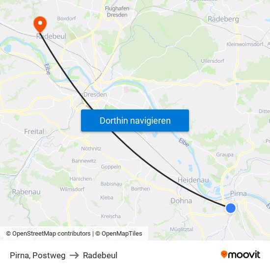 Pirna, Postweg to Radebeul map