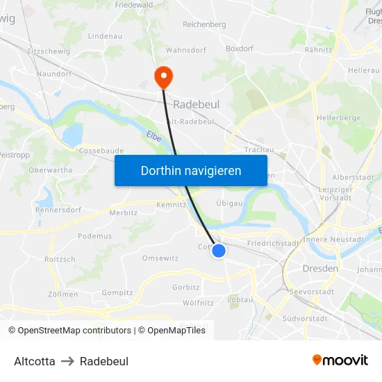 Altcotta to Radebeul map