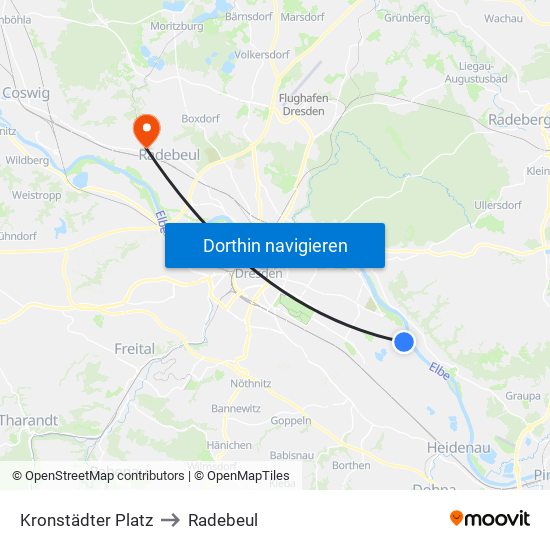 Kronstädter Platz to Radebeul map