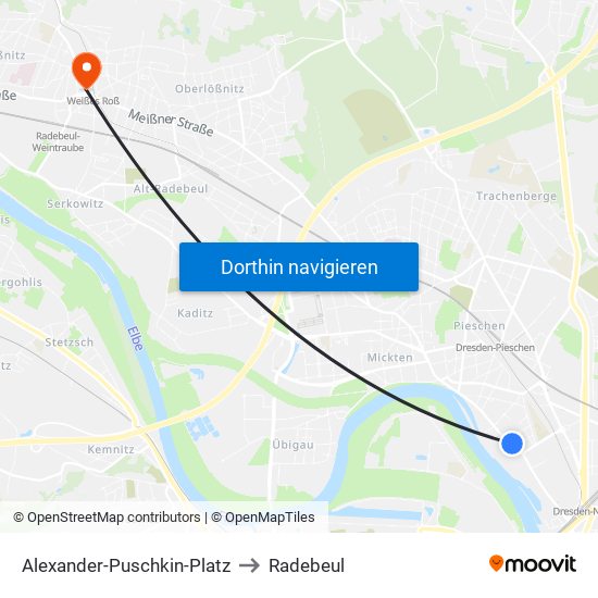 Alexander-Puschkin-Platz to Radebeul map