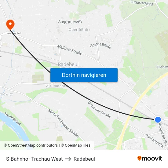 S-Bahnhof Trachau West to Radebeul map