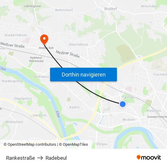 Rankestraße to Radebeul map