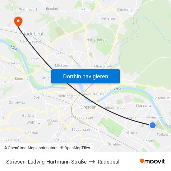 Striesen, Ludwig-Hartmann-Straße to Radebeul map