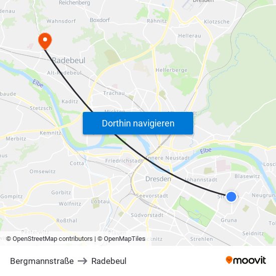 Bergmannstraße to Radebeul map