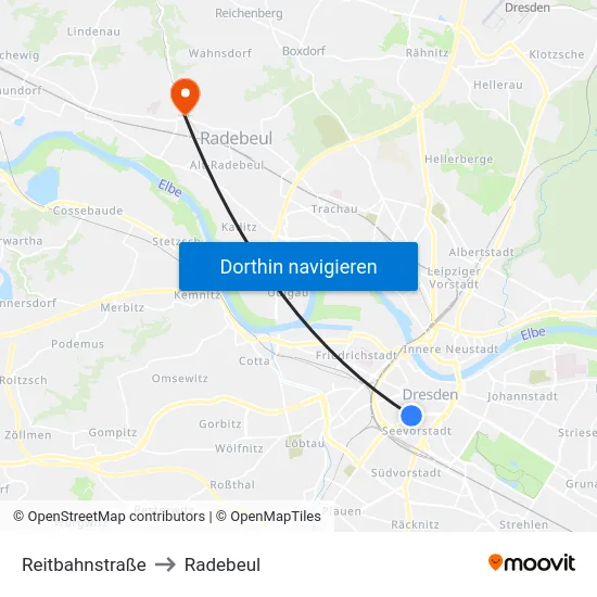 Reitbahnstraße to Radebeul map