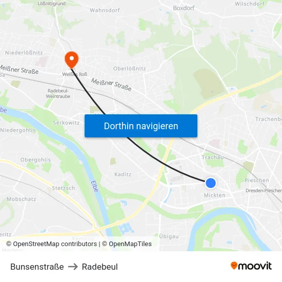Bunsenstraße to Radebeul map