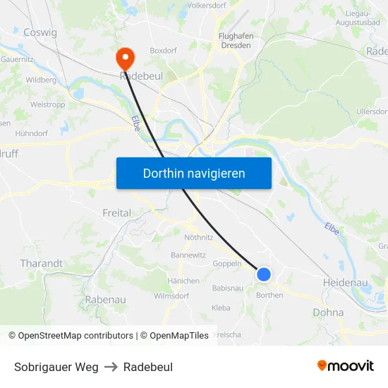 Sobrigauer Weg to Radebeul map