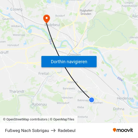 Fußweg Nach Sobrigau to Radebeul map