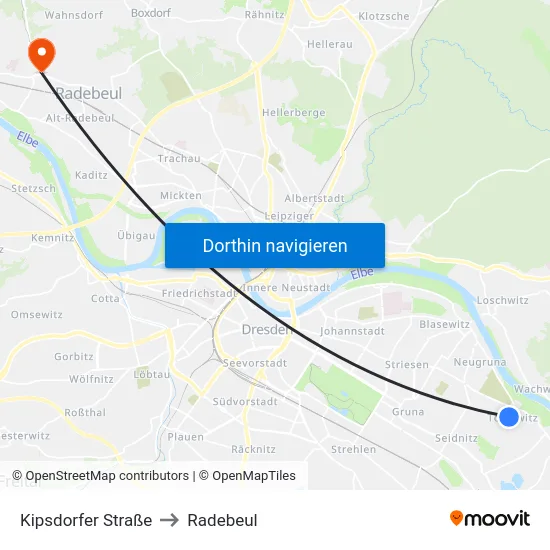 Kipsdorfer Straße to Radebeul map