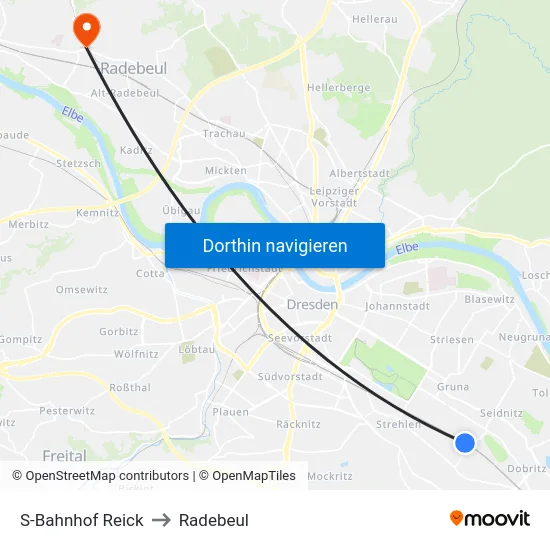 S-Bahnhof Reick to Radebeul map