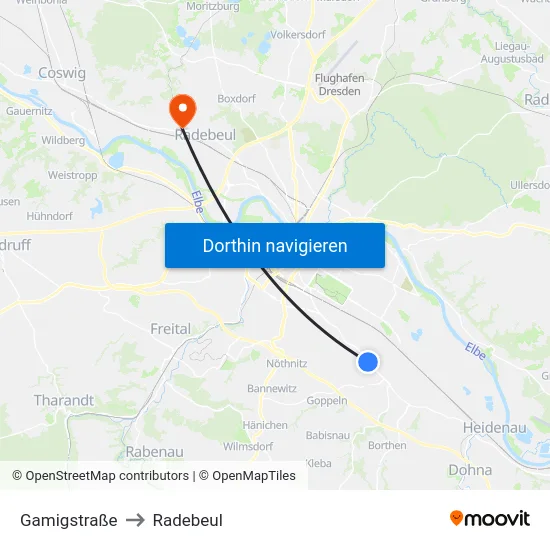 Gamigstraße to Radebeul map