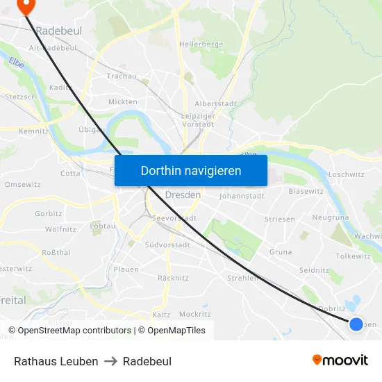 Rathaus Leuben to Radebeul map