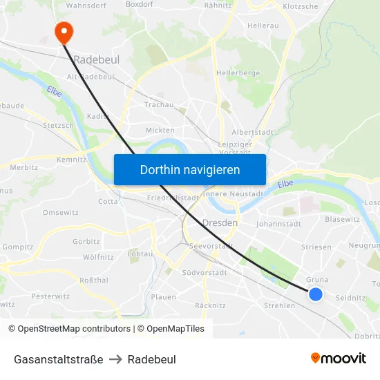 Gasanstaltstraße to Radebeul map