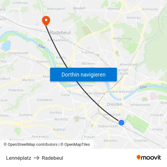 Lennéplatz to Radebeul map
