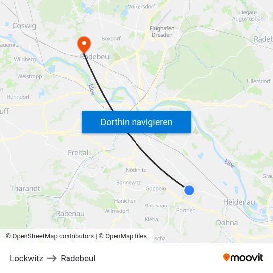Lockwitz to Radebeul map