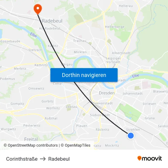 Corinthstraße to Radebeul map