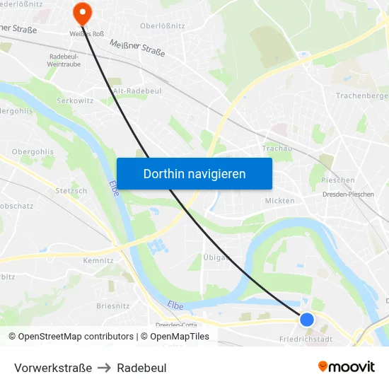 Vorwerkstraße to Radebeul map
