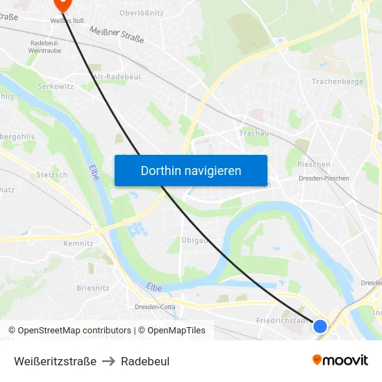 Weißeritzstraße to Radebeul map