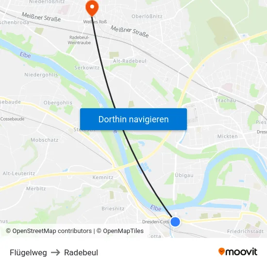Flügelweg to Radebeul map