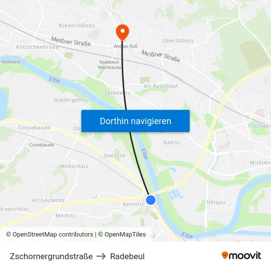 Zschornergrundstraße to Radebeul map