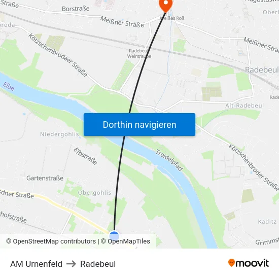 AM Urnenfeld to Radebeul map